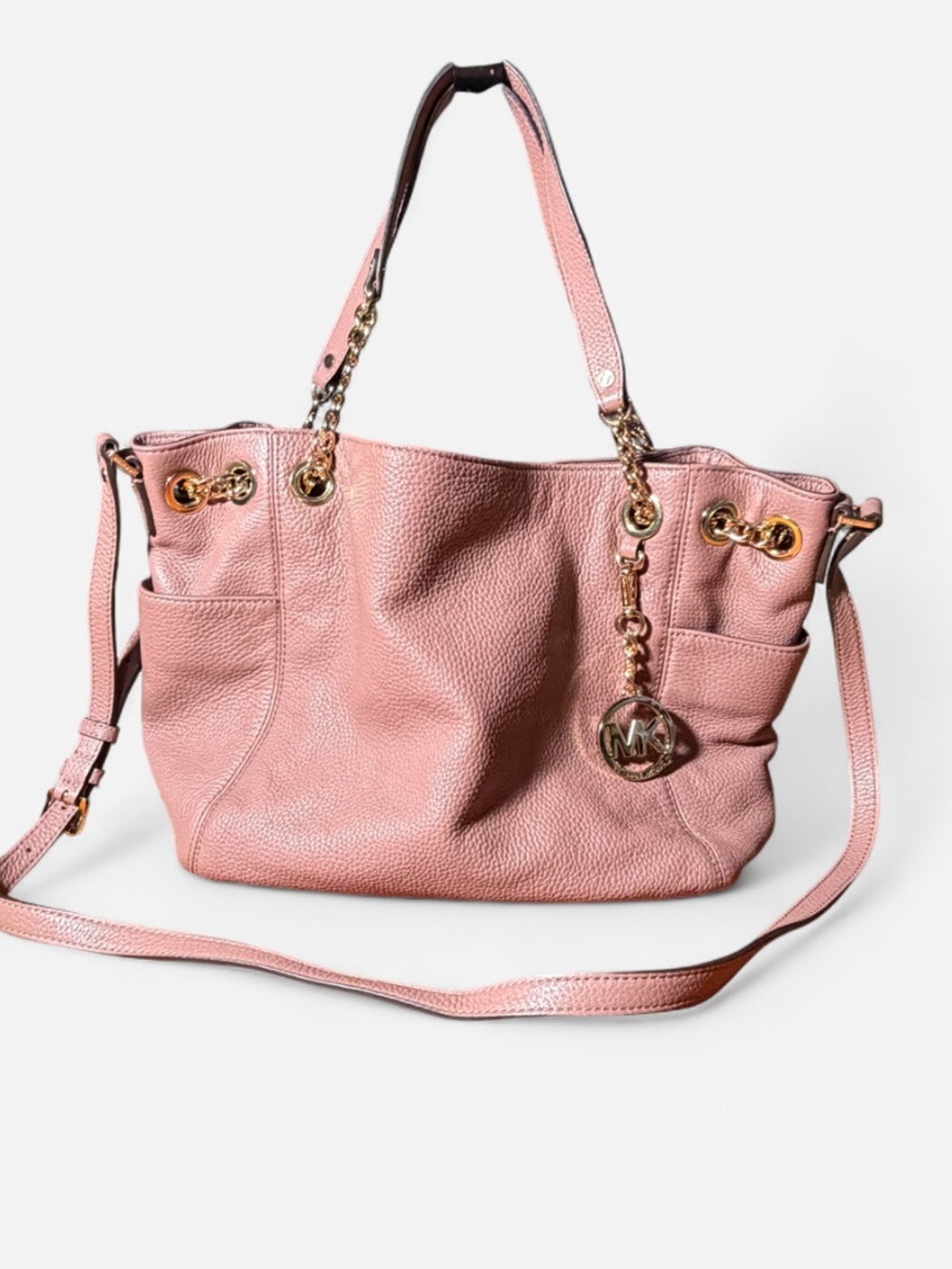 Michael Kors Jet Set Chain Pebbled Leather Shoulder Tote Blush Pink